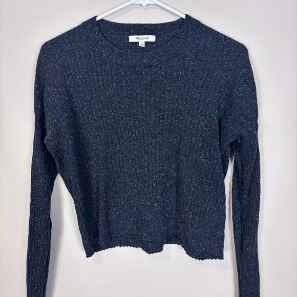 Madewell Grey with White Speckled Silk Blend Ribbed Sweater Medium - Picture 3 of 6